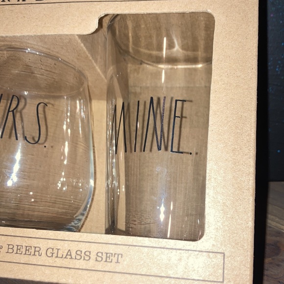 💋❤️ RAE DUNN - YOURS Stemless Wine Glass & MINE Pint Beer Glass New in Box ❤️💋 - Picture 3 of 6
